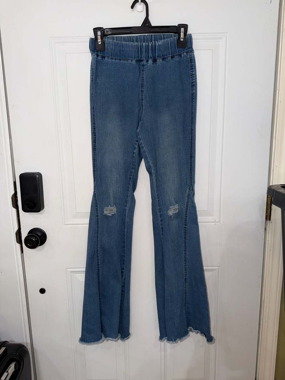 Unbranded Elastic Waist Flare Jeans with Rips, Size S